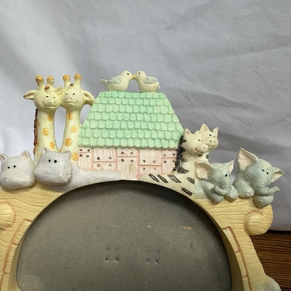 Russ Noah's Ark Cross & Round Photo Frame Set Nursery Baby Christian Decor
